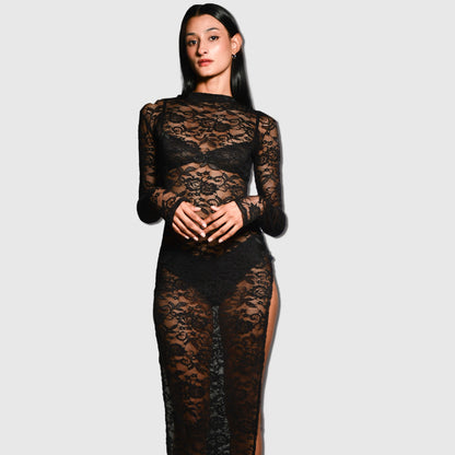 Vestido encaje completo negro