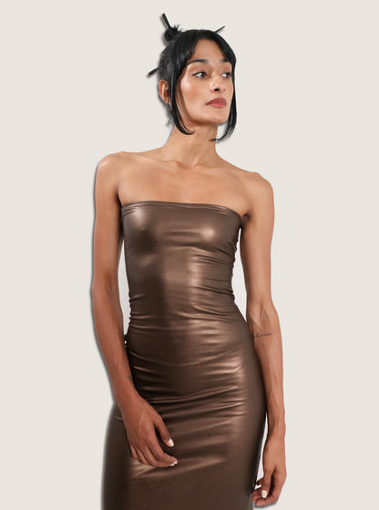 Vestido cuerina café strapple