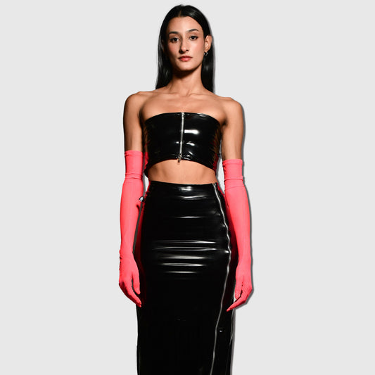 Set charol negro top y falda