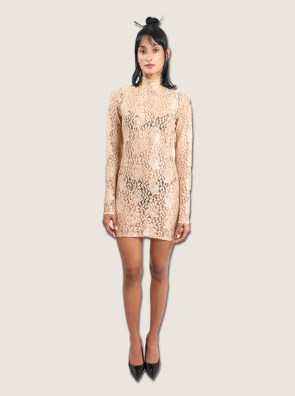 Vestido encaje beige