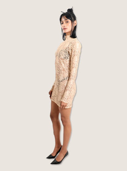 Vestido encaje beige
