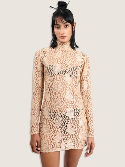 Vestido encaje beige