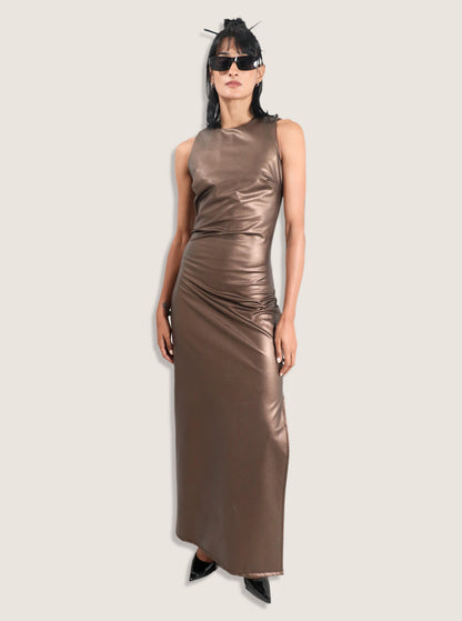 Vestido cuerina café