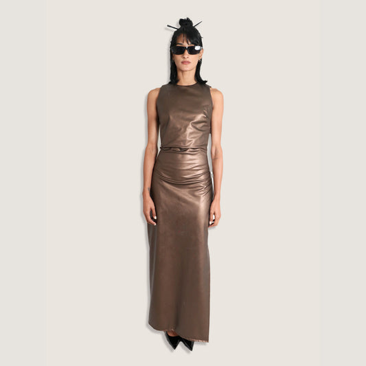 Vestido cuerina café
