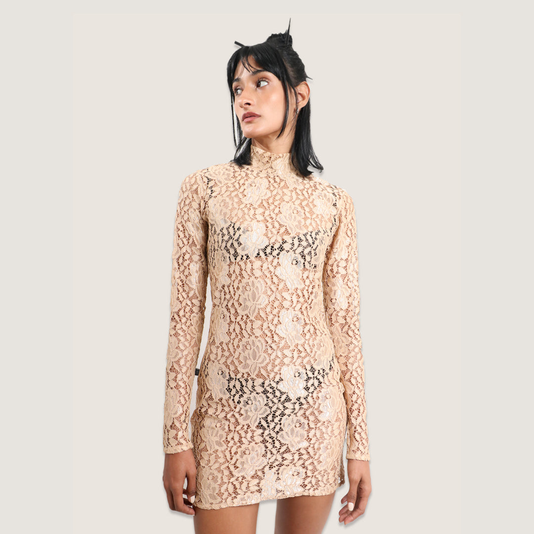 Vestido encaje beige
